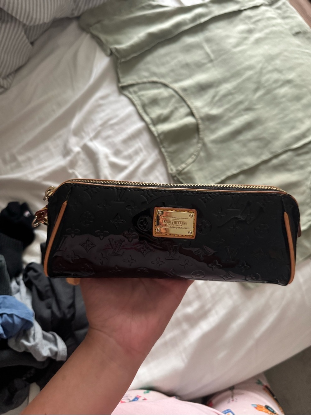 Louis Vuitton Black Patent Vernis Monogram Cosmetic Pouch with Gold Plate